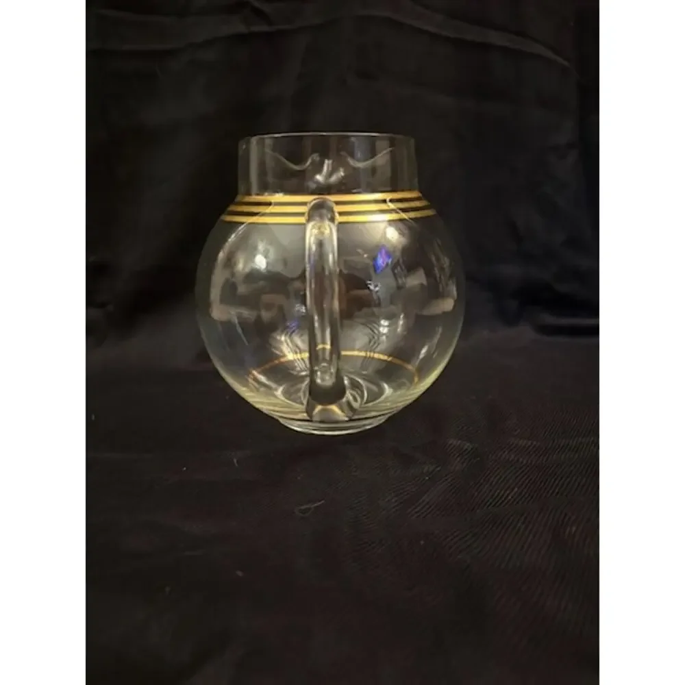 Art Deco Vintage Glass Pitcher with Gold Stripes Sovereign Pattern Round Barware